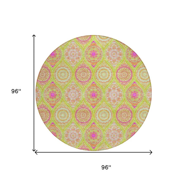 HomeRoots 5' Vibrant Floral Medallion Area Rug – Washable Indoor/Outdoor Design for Style and Durability 8' Round 614601