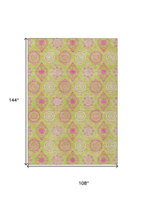 HomeRoots 5' Vibrant Floral Medallion Area Rug – Washable Indoor/Outdoor Design for Style and Durability 9' X 12' 614603