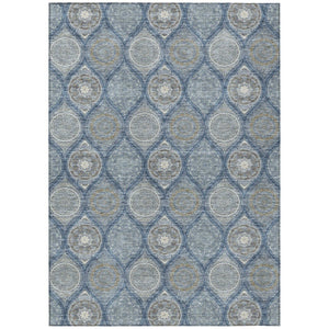 HomeRoots 5' Timeless Floral Medallion Indoor Outdoor Area Rug in Navy Blue, Ivory, and Taupe for Any Space 5' X 8' 614606