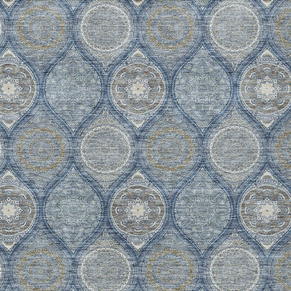 HomeRoots 5' Timeless Floral Medallion Indoor Outdoor Area Rug in Navy Blue, Ivory, and Taupe for Any Space 5' X 8' 614606