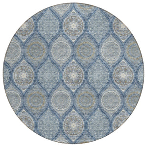 HomeRoots 5' Timeless Floral Medallion Indoor Outdoor Area Rug in Navy Blue, Ivory, and Taupe for Any Space 8' Round 614607