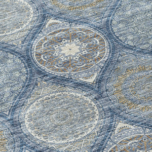 HomeRoots 5' Timeless Floral Medallion Indoor Outdoor Area Rug in Navy Blue, Ivory, and Taupe for Any Space 8' Round 614607