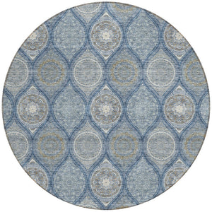 HomeRoots 5' Timeless Floral Medallion Indoor Outdoor Area Rug in Navy Blue, Ivory, and Taupe for Any Space 8' Round 614607