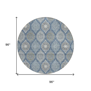 HomeRoots 5' Timeless Floral Medallion Indoor Outdoor Area Rug in Navy Blue, Ivory, and Taupe for Any Space 8' Round 614607