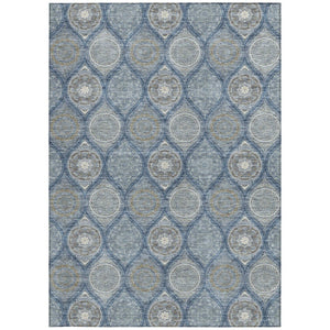 HomeRoots 5' Timeless Floral Medallion Indoor Outdoor Area Rug in Navy Blue, Ivory, and Taupe for Any Space 8' X 10' 614608