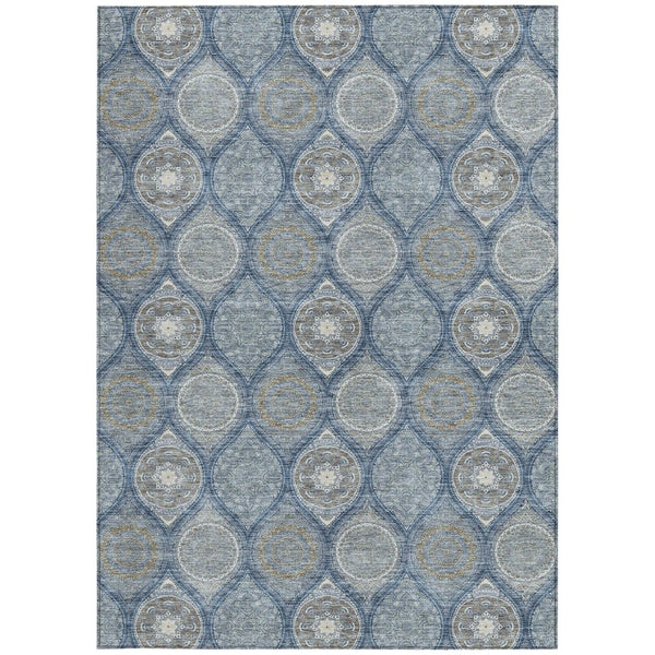 HomeRoots 5' Timeless Floral Medallion Indoor Outdoor Area Rug in Navy Blue, Ivory, and Taupe for Any Space 8' X 10' 614608