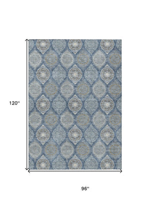 HomeRoots 5' Timeless Floral Medallion Indoor Outdoor Area Rug in Navy Blue, Ivory, and Taupe for Any Space 8' X 10' 614608