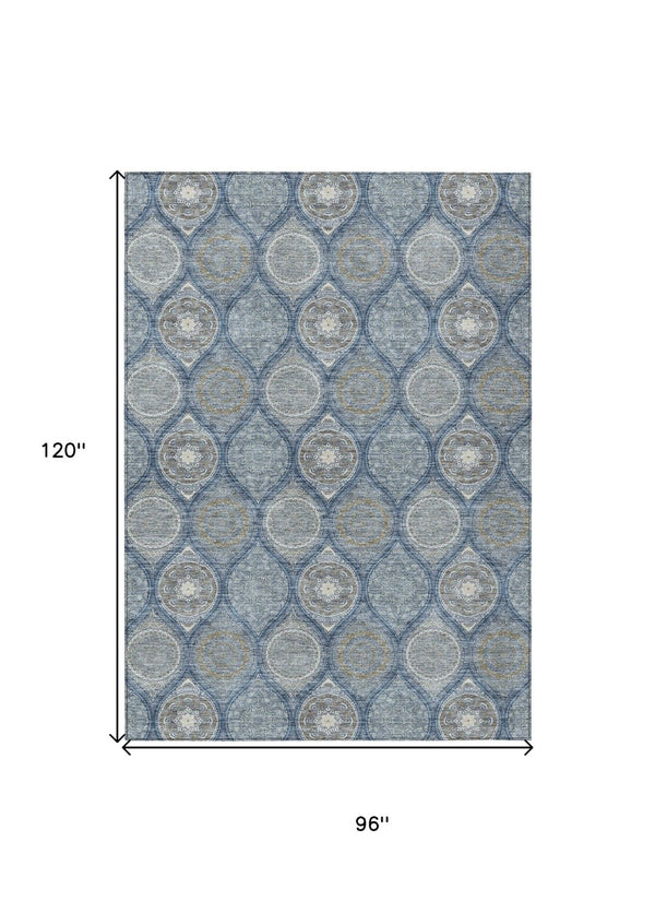 HomeRoots 5' Timeless Floral Medallion Indoor Outdoor Area Rug in Navy Blue, Ivory, and Taupe for Any Space 8' X 10' 614608