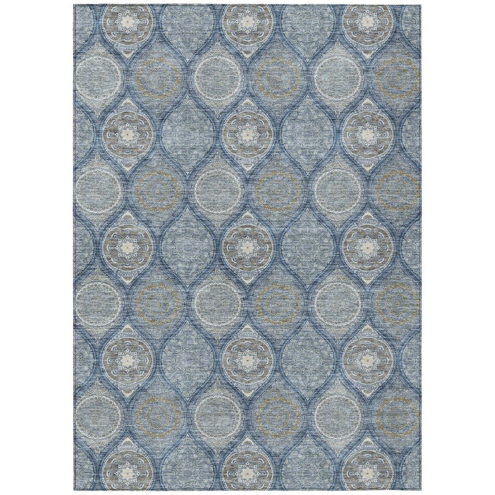 HomeRoots 5' Timeless Floral Medallion Indoor Outdoor Area Rug in Navy Blue, Ivory, and Taupe for Any Space 8' X 10' 614608