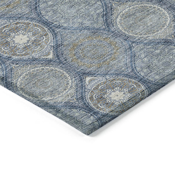 HomeRoots 5' Timeless Floral Medallion Indoor Outdoor Area Rug in Navy Blue, Ivory, and Taupe for Any Space 8' X 10' 614608