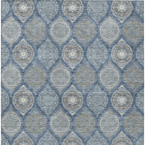 HomeRoots 5' Timeless Floral Medallion Indoor Outdoor Area Rug in Navy Blue, Ivory, and Taupe for Any Space 8' X 10' 614608