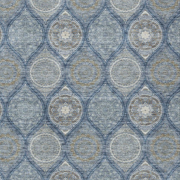 HomeRoots 5' Timeless Floral Medallion Indoor Outdoor Area Rug in Navy Blue, Ivory, and Taupe for Any Space 9' X 12' 614609