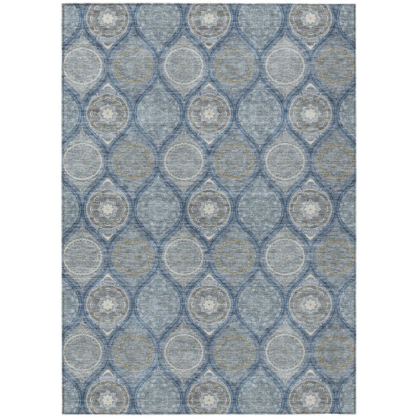 HomeRoots 5' Timeless Floral Medallion Indoor Outdoor Area Rug in Navy Blue, Ivory, and Taupe for Any Space 10' X 14' 614610