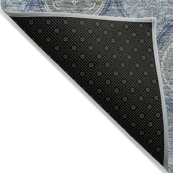 HomeRoots 5' Timeless Floral Medallion Indoor Outdoor Area Rug in Navy Blue, Ivory, and Taupe for Any Space 10' X 14' 614610