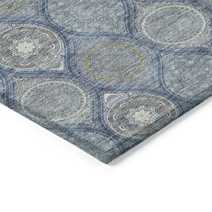 HomeRoots 5' Timeless Floral Medallion Indoor Outdoor Area Rug in Navy Blue, Ivory, and Taupe for Any Space 10' X 14' 614610