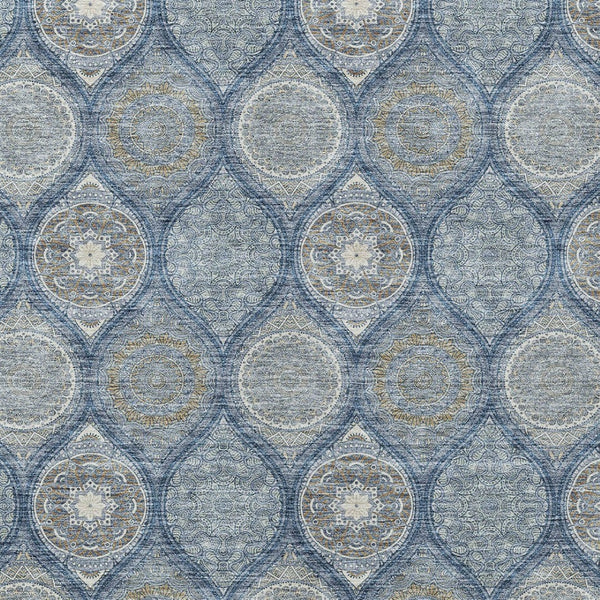 HomeRoots 5' Timeless Floral Medallion Indoor Outdoor Area Rug in Navy Blue, Ivory, and Taupe for Any Space 10' X 14' 614610