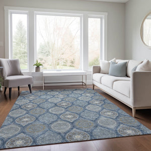 HomeRoots 5' Timeless Floral Medallion Indoor Outdoor Area Rug in Navy Blue, Ivory, and Taupe for Any Space 10' X 14' 614610