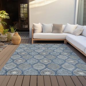 HomeRoots 5' Timeless Floral Medallion Indoor Outdoor Area Rug in Navy Blue, Ivory, and Taupe for Any Space 10' X 14' 614610