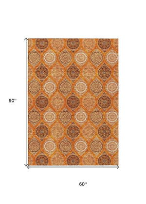 HomeRoots 5' Vibrant Floral Medallion Area Rug for Indoor and Outdoor Spaces - Durable, Washable, Stylish Design 5' X 8' 614618