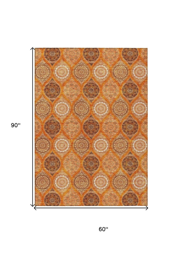 HomeRoots 5' Vibrant Floral Medallion Area Rug for Indoor and Outdoor Spaces - Durable, Washable, Stylish Design 5' X 8' 614618