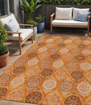 HomeRoots 5' Vibrant Floral Medallion Area Rug for Indoor and Outdoor Spaces - Durable, Washable, Stylish Design 5' X 8' 614618