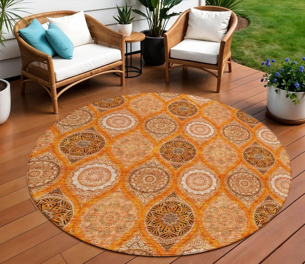 HomeRoots 5' Vibrant Floral Medallion Area Rug for Indoor and Outdoor Spaces - Durable, Washable, Stylish Design 8' Round 614619