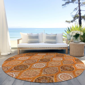 HomeRoots 5' Vibrant Floral Medallion Area Rug for Indoor and Outdoor Spaces - Durable, Washable, Stylish Design 8' Round 614619