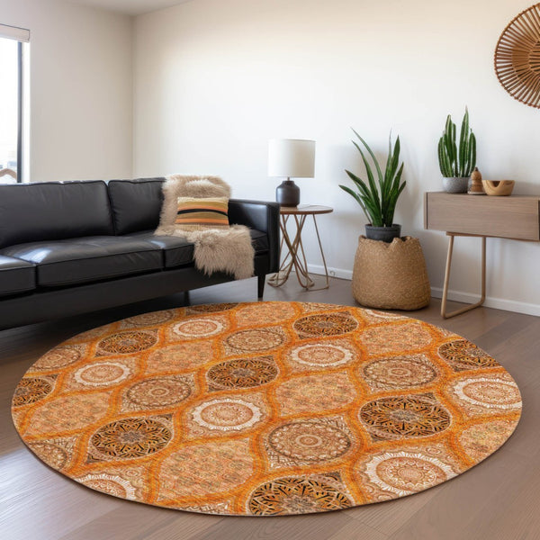 HomeRoots 5' Vibrant Floral Medallion Area Rug for Indoor and Outdoor Spaces - Durable, Washable, Stylish Design 8' Round 614619