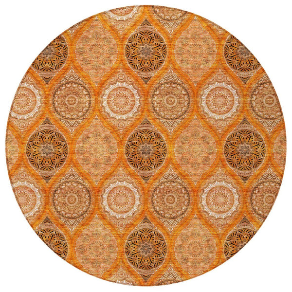 HomeRoots 5' Vibrant Floral Medallion Area Rug for Indoor and Outdoor Spaces - Durable, Washable, Stylish Design 8' Round 614619
