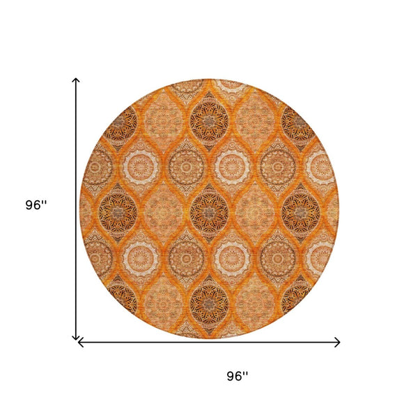 HomeRoots 5' Vibrant Floral Medallion Area Rug for Indoor and Outdoor Spaces - Durable, Washable, Stylish Design 8' Round 614619