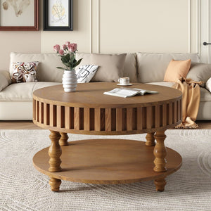 English Elm Farmhouse Fluted Square Coffee Table with Flip Top Hidden Compartment and Open Shelf Walnut Brown W1445P370480