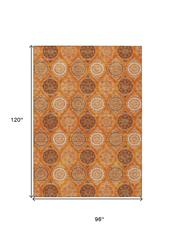 HomeRoots 5' Vibrant Floral Medallion Area Rug for Indoor and Outdoor Spaces - Durable, Washable, Stylish Design 8' X 10' 614620
