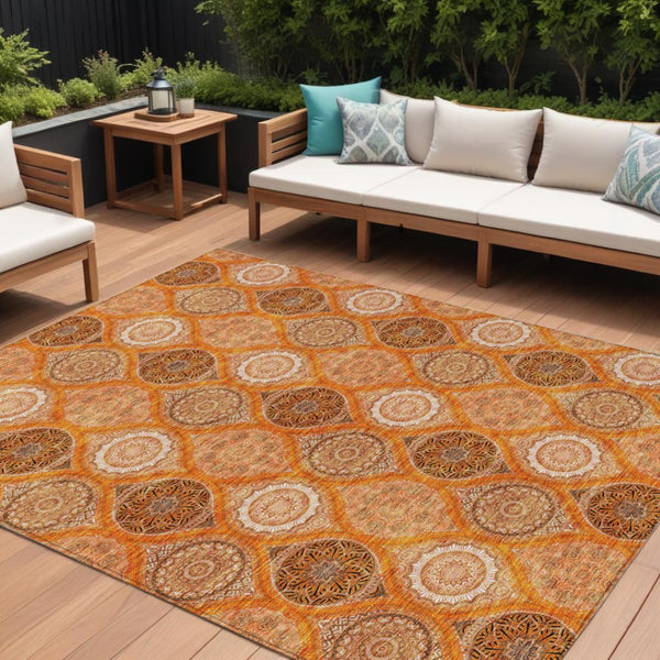 HomeRoots 5' Vibrant Floral Medallion Area Rug for Indoor and Outdoor Spaces - Durable, Washable, Stylish Design 8' X 10' 614620
