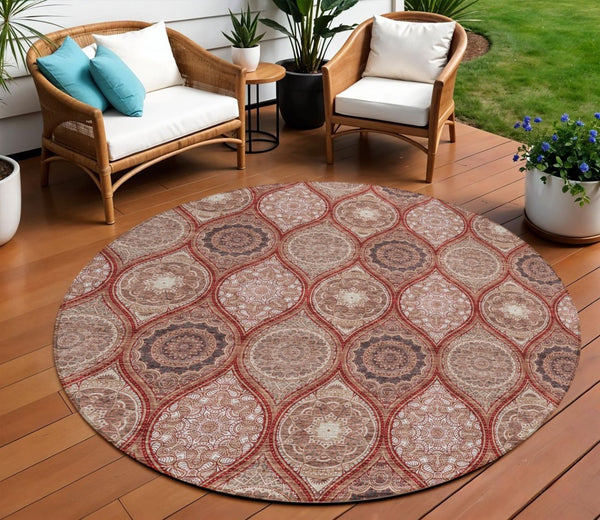 HomeRoots 5' Vibrant Floral Medallion Area Rug – Stylish, Washable, Durable for Indoor & Outdoor Spaces 8' Round 614625