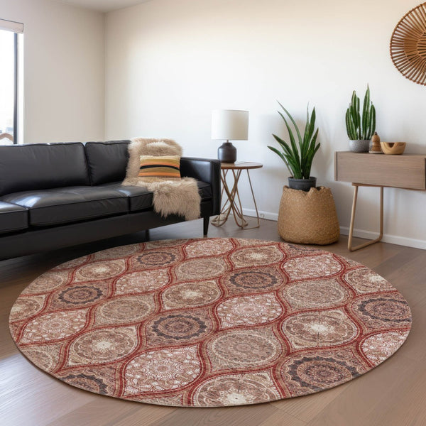 HomeRoots 5' Vibrant Floral Medallion Area Rug – Stylish, Washable, Durable for Indoor & Outdoor Spaces 8' Round 614625