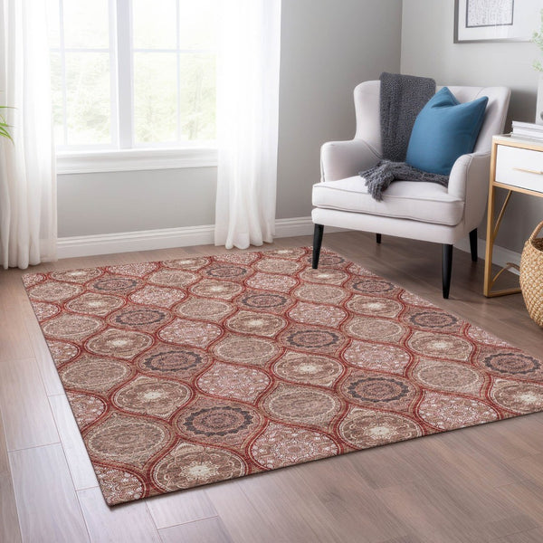 HomeRoots 5' Vibrant Floral Medallion Area Rug – Stylish, Washable, Durable for Indoor & Outdoor Spaces 8' X 10' 614626