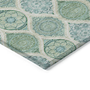 HomeRoots 5' Floral Medallion Area Rug in Sage, Ivory & Teal Blue – Durable, Washable Design for Indoor/Outdoor Use 5' X 8' 614630