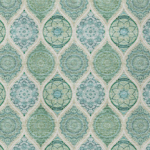 HomeRoots 5' Floral Medallion Area Rug in Sage, Ivory & Teal Blue – Durable, Washable Design for Indoor/Outdoor Use 5' X 8' 614630