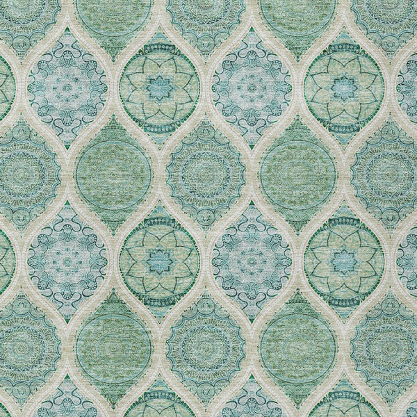 HomeRoots 5' Floral Medallion Area Rug in Sage, Ivory & Teal Blue – Durable, Washable Design for Indoor/Outdoor Use 5' X 8' 614630