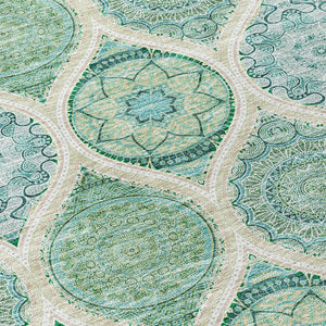 HomeRoots 5' Floral Medallion Area Rug in Sage, Ivory & Teal Blue – Durable, Washable Design for Indoor/Outdoor Use 8' Round 614631