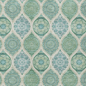 HomeRoots 5' Floral Medallion Area Rug in Sage, Ivory & Teal Blue – Durable, Washable Design for Indoor/Outdoor Use 8' X 10' 614632