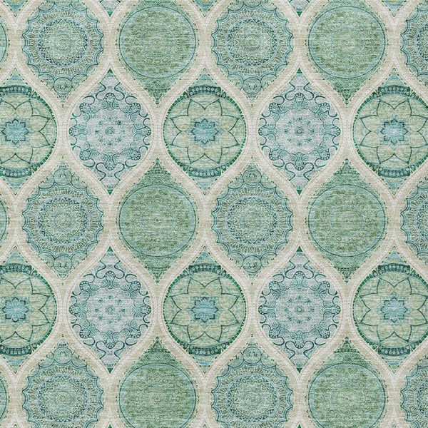 HomeRoots 5' Floral Medallion Area Rug in Sage, Ivory & Teal Blue – Durable, Washable Design for Indoor/Outdoor Use 8' X 10' 614632