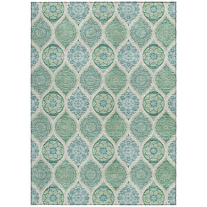 HomeRoots 5' Floral Medallion Area Rug in Sage, Ivory & Teal Blue – Durable, Washable Design for Indoor/Outdoor Use 9' X 12' 614633