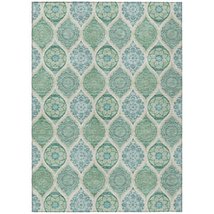 HomeRoots 5' Floral Medallion Area Rug in Sage, Ivory & Teal Blue – Durable, Washable Design for Indoor/Outdoor Use 9' X 12' 614633