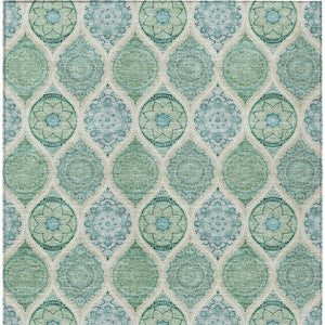 HomeRoots 5' Floral Medallion Area Rug in Sage, Ivory & Teal Blue – Durable, Washable Design for Indoor/Outdoor Use 10' X 14' 614634