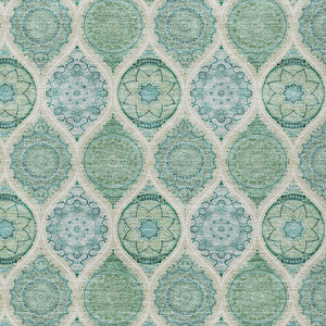 HomeRoots 5' Floral Medallion Area Rug in Sage, Ivory & Teal Blue – Durable, Washable Design for Indoor/Outdoor Use 10' X 14' 614634