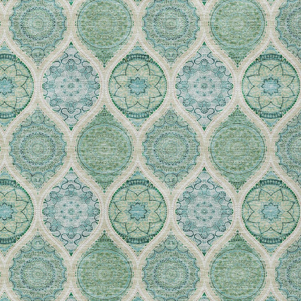HomeRoots 5' Floral Medallion Area Rug in Sage, Ivory & Teal Blue – Durable, Washable Design for Indoor/Outdoor Use 10' X 14' 614634