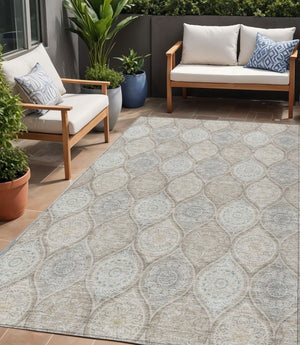 HomeRoots 5' Floral Medallion Area Rug in Taupe Beige & Khaki - Durable, Washable for Indoor & Outdoor Use 5' X 8' 614636