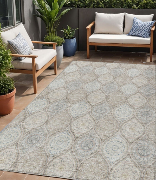 HomeRoots 5' Floral Medallion Area Rug in Taupe Beige & Khaki - Durable, Washable for Indoor & Outdoor Use 5' X 8' 614636