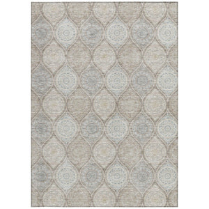 HomeRoots 5' Floral Medallion Area Rug in Taupe Beige & Khaki - Durable, Washable for Indoor & Outdoor Use 5' X 8' 614636